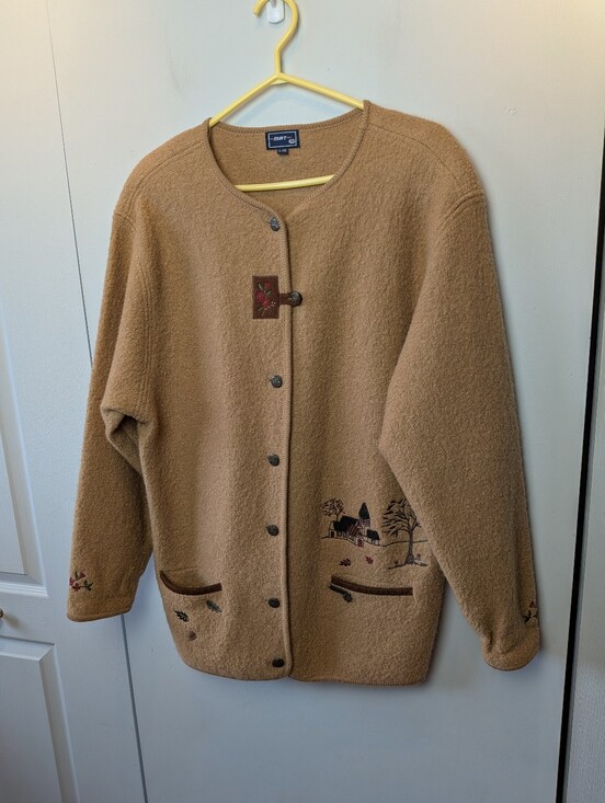 m.a.t Sweaters - VINTAGE Mat Cardigan Size L 100% Wool Granny Style Buttons Closure Shoulder Pads